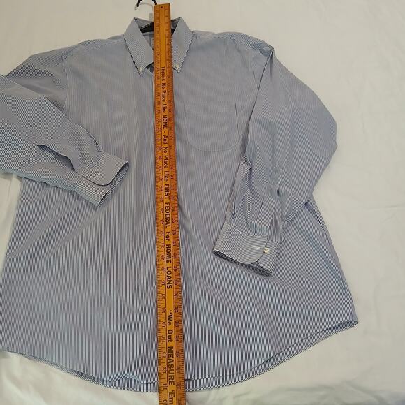 Brooks Brothers 17-35 CLASSIC blue/white cotton stripe LS button down shirt - Picture 8 of 12